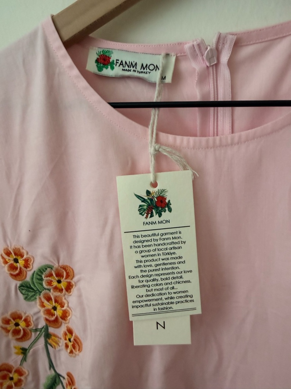 NWT Fanm Mon Amaka Dress Pink Midi Cotton Floral Embroidery Size Medium - Picture 3 of 5